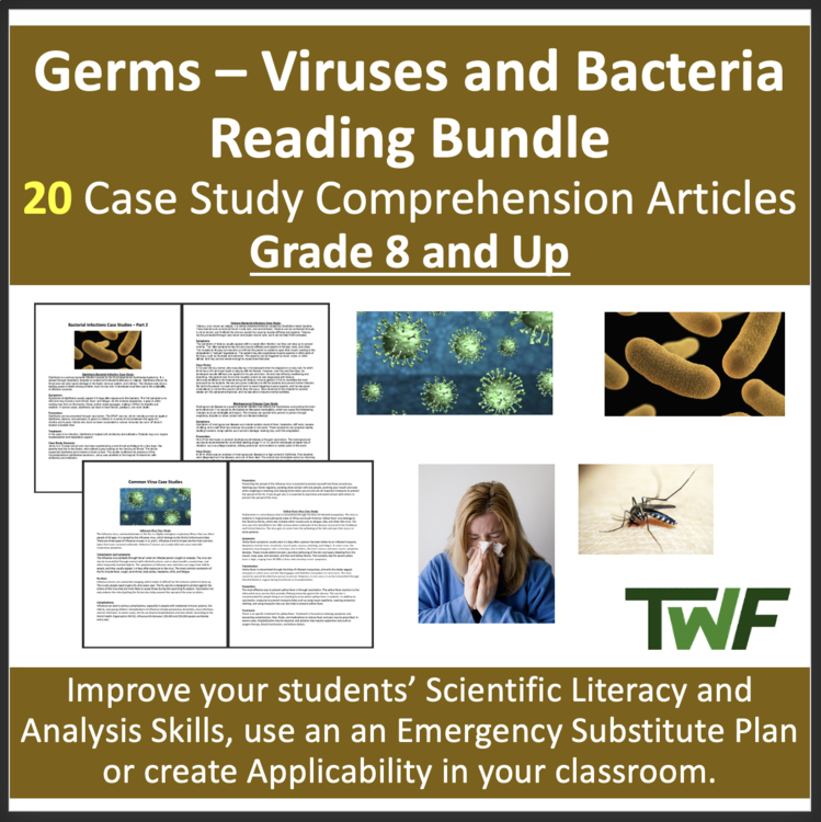 Germs – Viruses and Bacteria 20 Case Studies Reading Bundle | E. Coli, Influenza