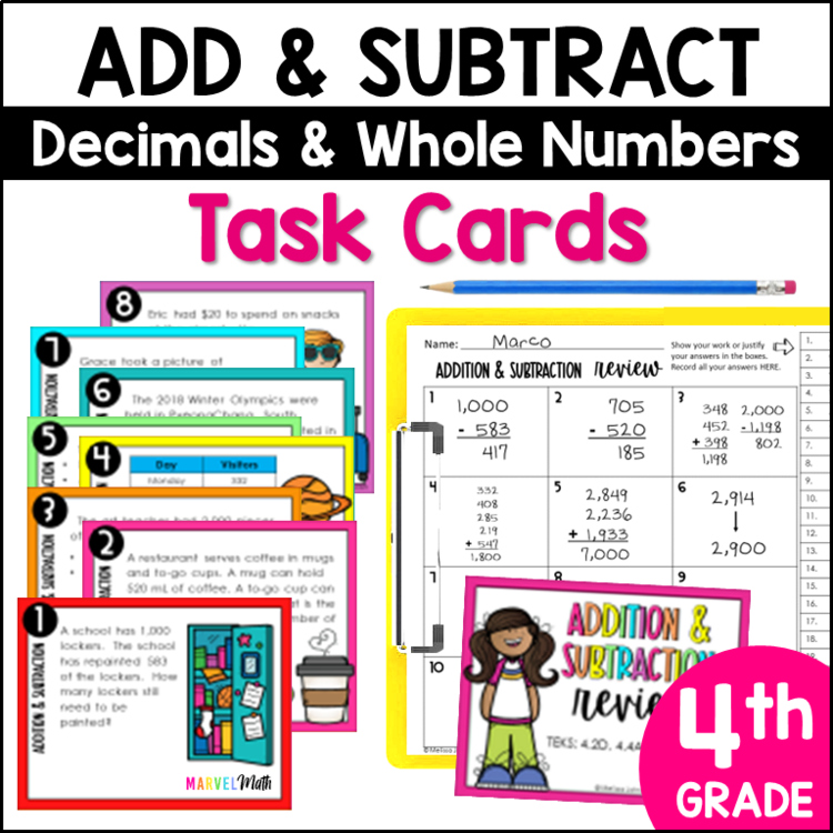 Addition & Subtraction STAAR PREP Task Cards: TEKS 4.4A, 4.4G, 4.10B