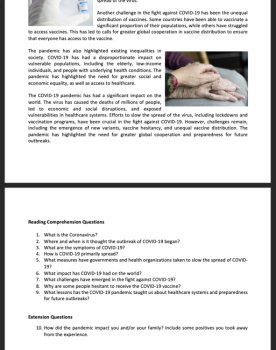 The Coronavirus and COVID Reading Comprehension Passage & Questions Grade 8 & Up, image 3