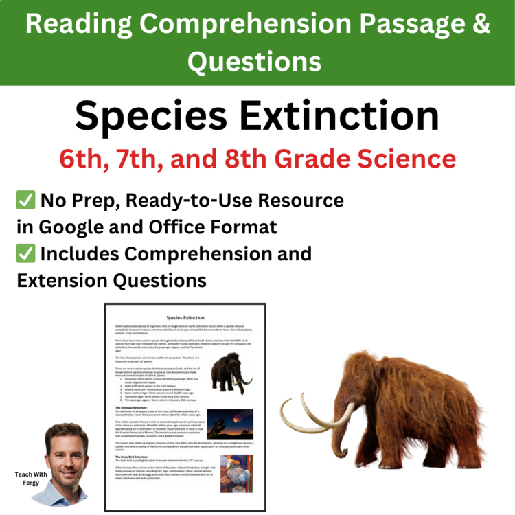 Species Extinction Reading Comprehension Passage & Questions | 6th, 7th, 8th