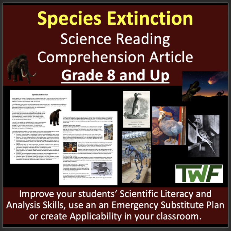 Species Extinction Reading Comprehension Passage and Questions | Grade 8 and Up