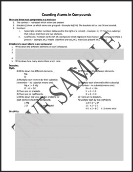 Counting Atoms in Compounds - An Editable, Chemistry Worksheet, image 4