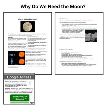Why Do We Need The Moon? Reading Comprehension Passage & Questions 6th, 7th, 8th, image 2
