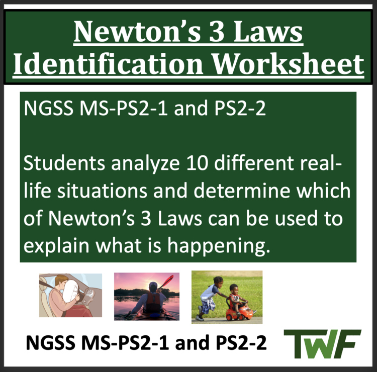 Newton’s 3 Laws of Motion Identification Worksheet | Force and Motion Worksheets