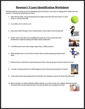 Newton’s 3 Laws of Motion Identification Worksheet | Force and Motion Worksheets, image 2