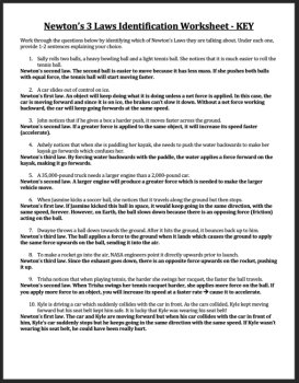 Newton’s 3 Laws of Motion Identification Worksheet | Force and Motion Worksheets, image 3