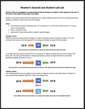 Newton’s Second Law Student-Led Lab | acceleration, mass, force | MS-PS2-2, image 2