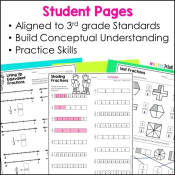 3rd Grade Fractions Worksheets - Unit Fractions, Equivalent Fractions and more!, image 2
