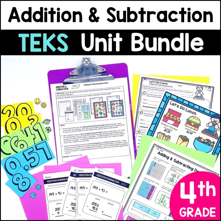 4th Grade Addition and Subtraction Unit - Decimals, Estimating, Rounding TEKS