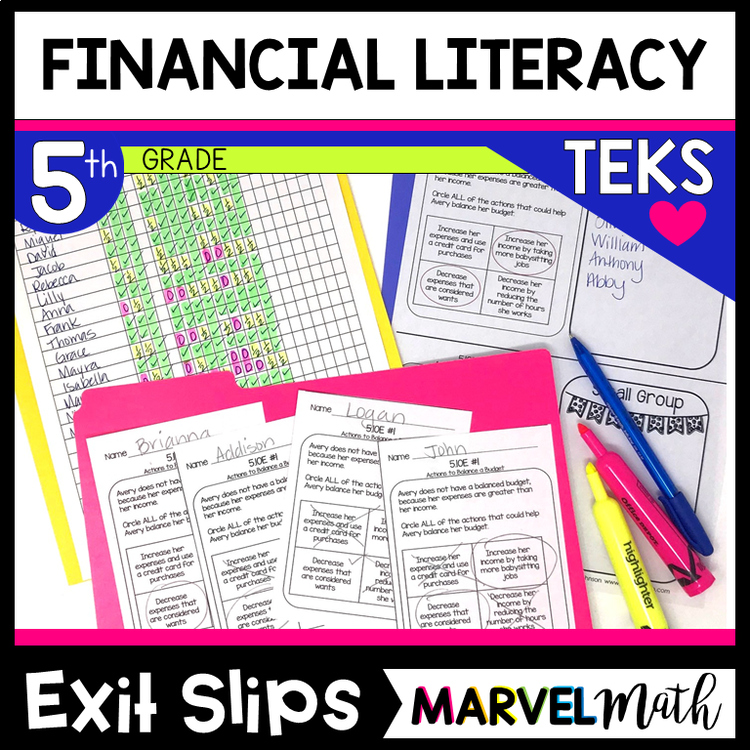 5th Grade Personal Financial Literacy TEKS Exit Slips