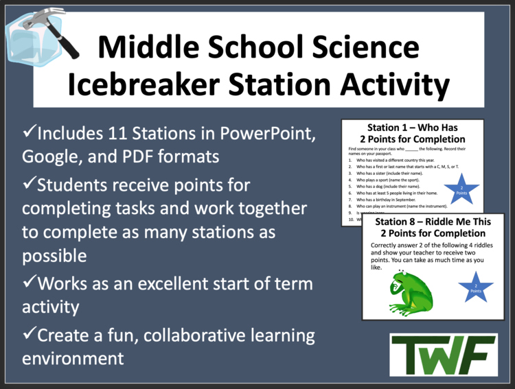 Middle School Icebreaker Station Activity - 11 Stations to start your semester