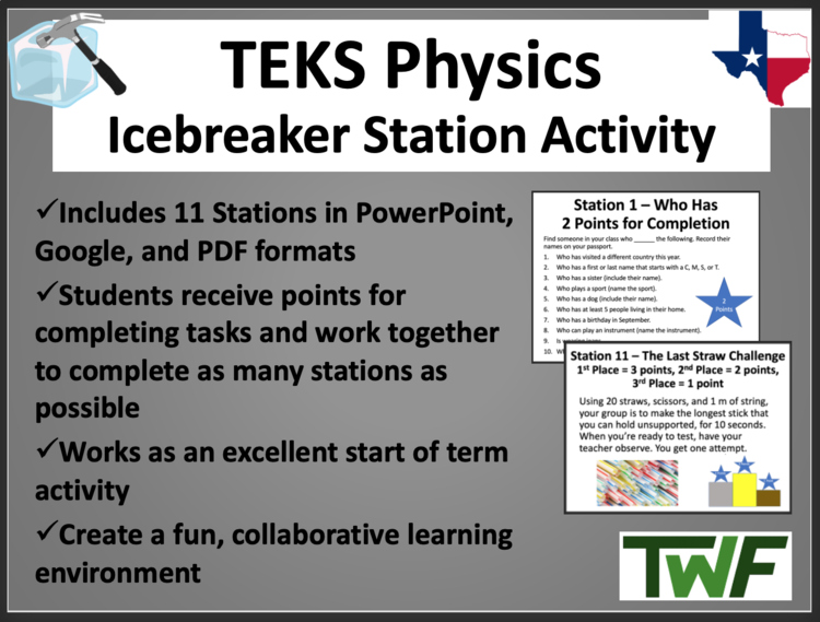 TEKS High School Physics Icebreaker Station Activity - Includes 11 Stations