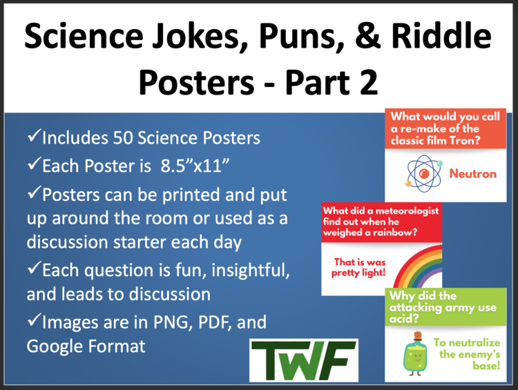 50 Science Jokes, Puns, and Riddles - Part 2 - Classroom Posters