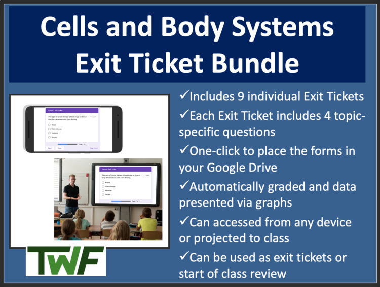 Cells and Body Systems Exit Ticket and Review Activity Bundle
