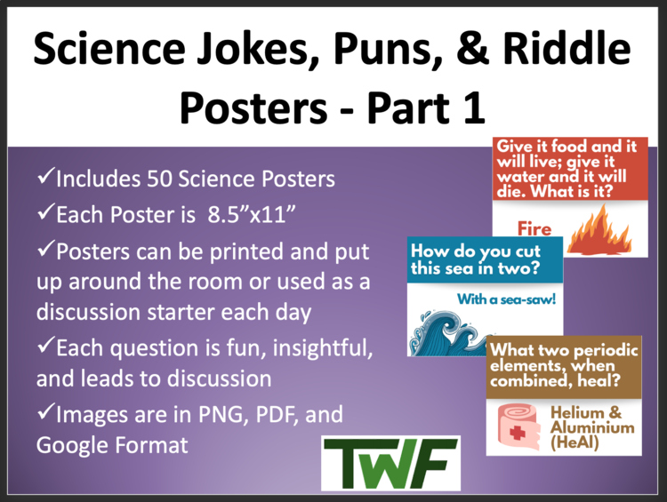 50 Science Jokes, Puns, and Riddles - Part 1 - Classroom Posters