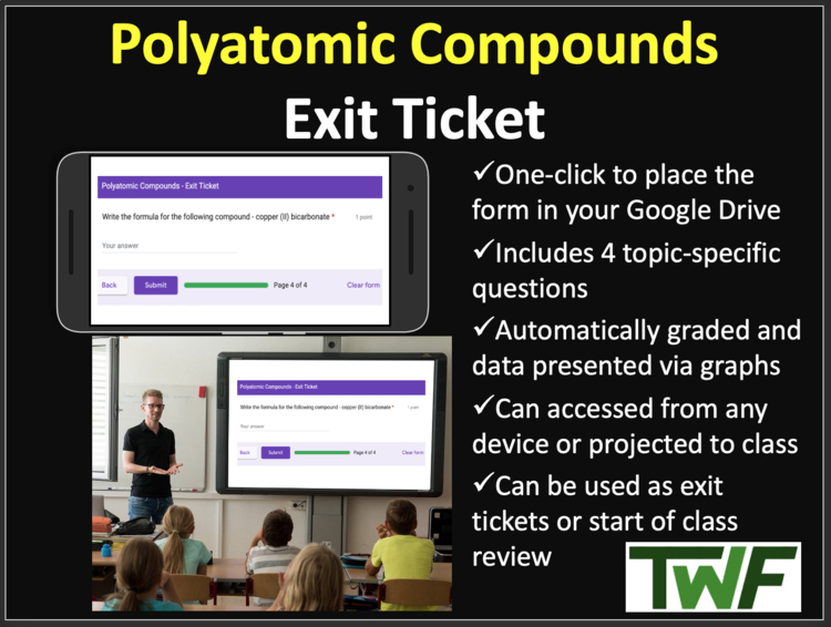 Polyatomic Compounds Exit Ticket and Review Activity
