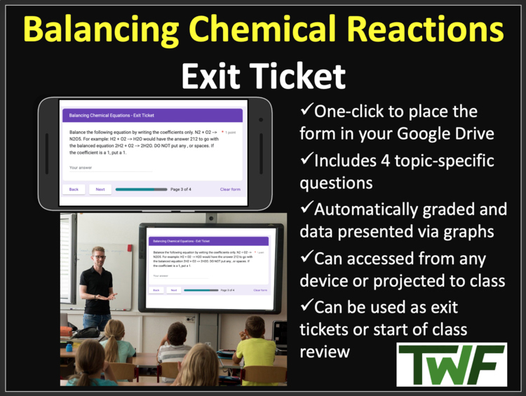 Balancing Chemical Reactions Exit Ticket and Review Activity