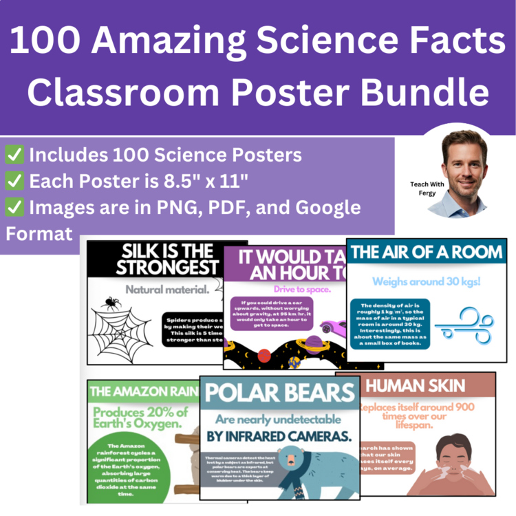 100 Amazing Science Fact Poster Bundle - Classroom Posters and Class Starters