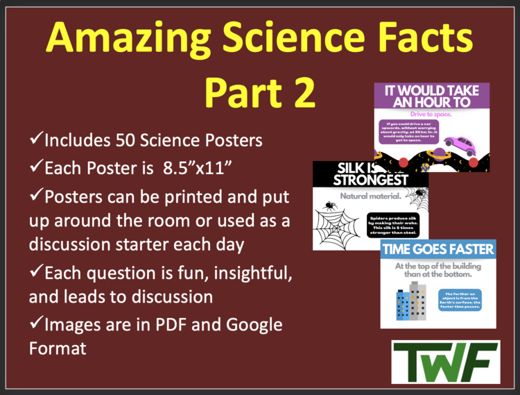50 Amazing Science Facts - Part 2 - Classroom Posters and Class Starters