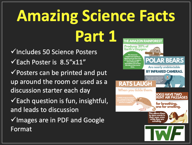 50 Amazing Science Facts - Part 1 - Classroom Posters and Class Starters