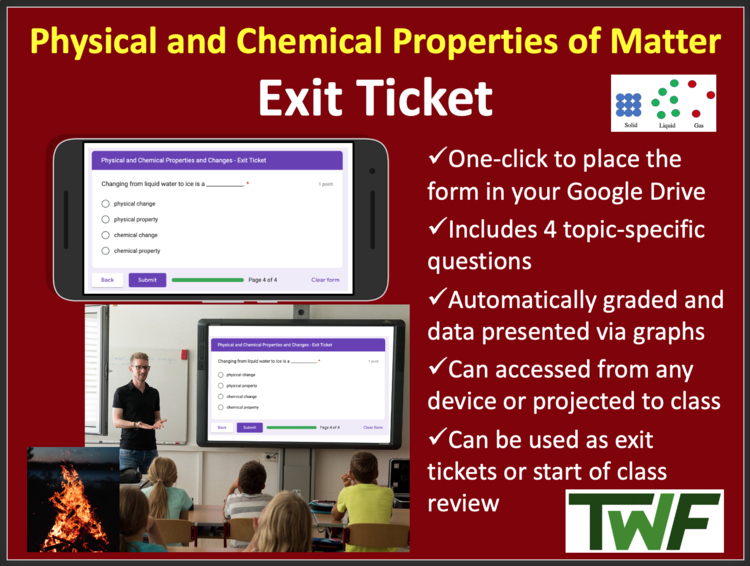 Physical and Chemical Properties of Matter Exit Ticket and Review Activity