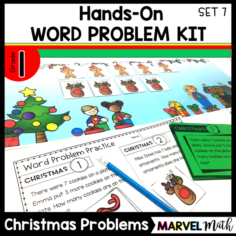 1st Grade Hands-On Word Problems Kit 7: Christmas Problems