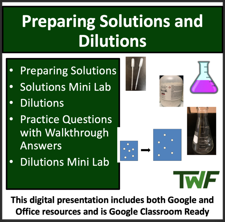 Preparing Solutions and Dilutions Senior Chemistry Lesson and Lab Bundle
