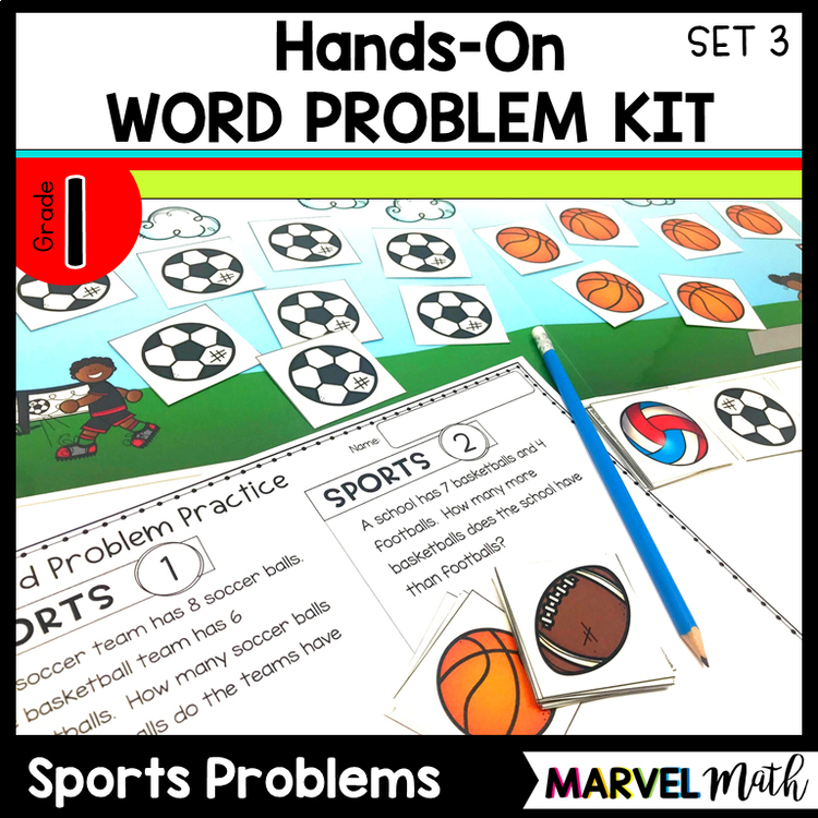 1st Grade Hands-On Word Problems Kit 3: Sports Problems