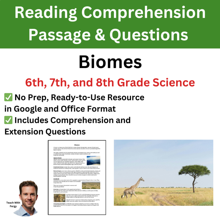 Biomes Reading Comprehension Passage & Questions | 6th, 7th, 8th Grade