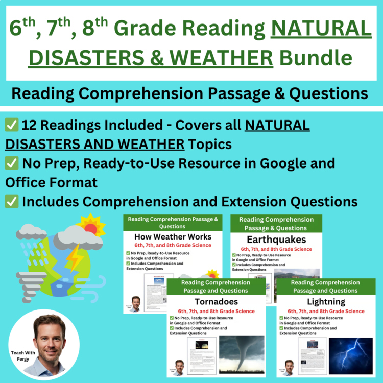 Natural Disasters & Weather Reading Comprehension & Questions 6th, 7th, 8th