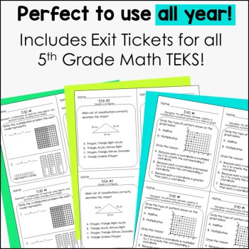 5th Grade Math Exit Tickets - TEKS Standards Exit Slips Bundle, image 3