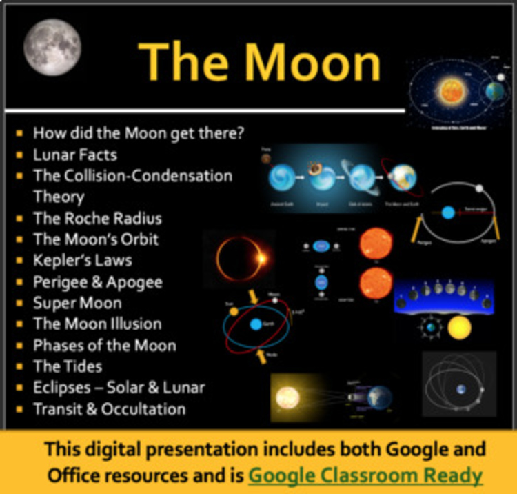 The Moon - Origin, Orbits, and Influences - Google Slides and PowerPoint Lesson
