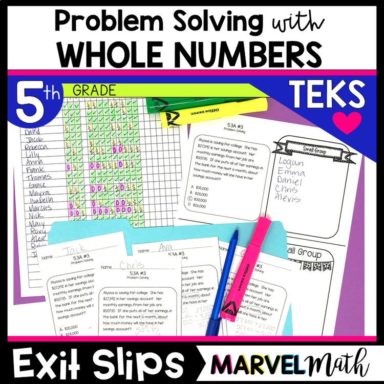 5th Grade Problem Solving with Whole Numbers TEKS Exit Slips