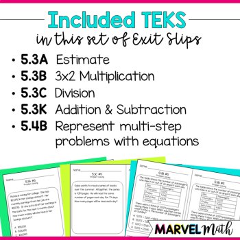5th Grade Problem Solving with Whole Numbers TEKS Exit Slips, image 4