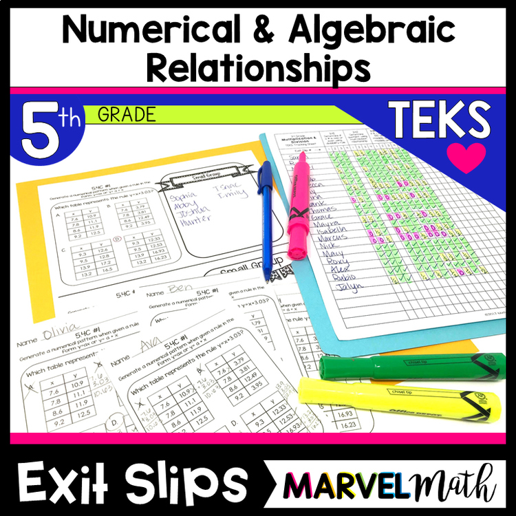 5th Grade Numerical & Algebraic Relationships TEKS Exit Slips