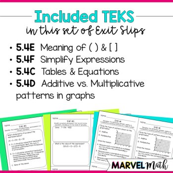 5th Grade Numerical & Algebraic Relationships TEKS Exit Slips, image 4