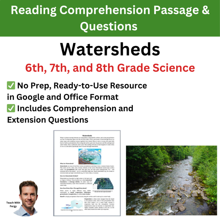 Watersheds Reading Comprehension Passage & Questions | 6th, 7th, 8th Grade