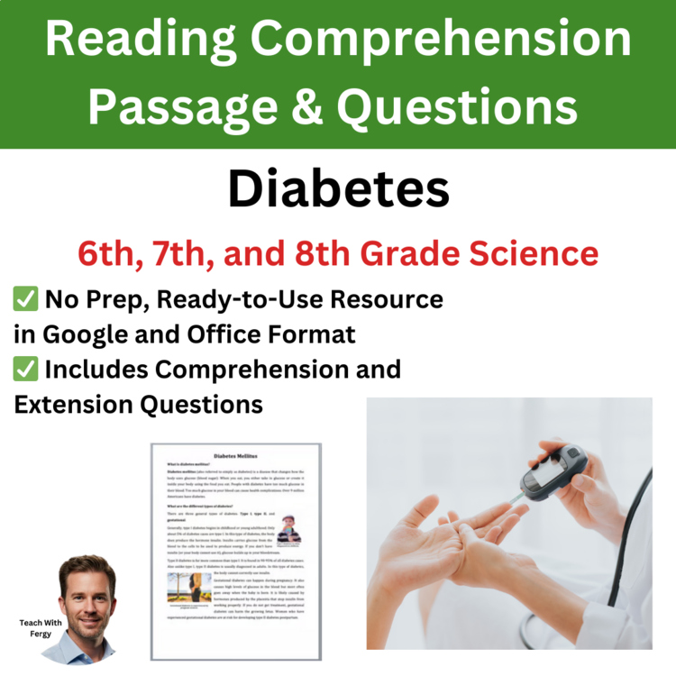 Diabetes Reading Comprehension Passage & Questions | 6th, 7th, 8th Grade