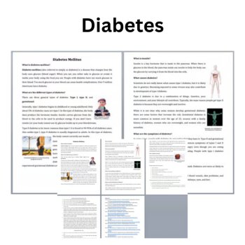 Diabetes Reading Comprehension Passage & Questions | 6th, 7th, 8th Grade, image 2