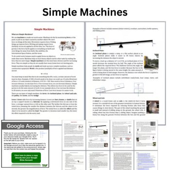 Simple Machines Reading Comprehension Passage & Questions | 6th, 7th, 8th Grade, image 2