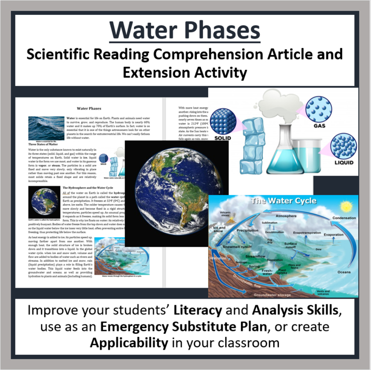Phases of Water Reading Comprehension - Grade 8 and Up | States of Matter