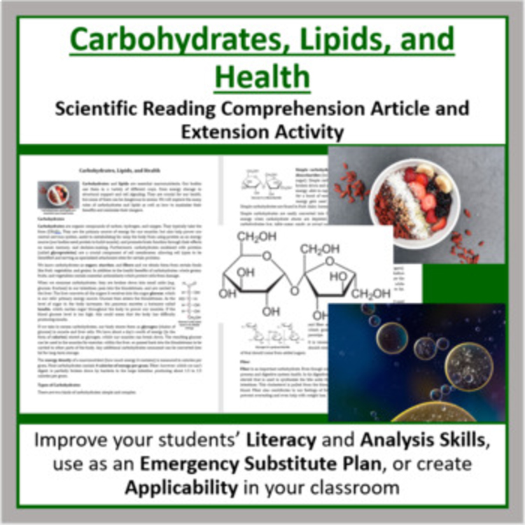 Carbohydrates, Lipids, and Health Reading Comprehension Article - Grade 8 and Up