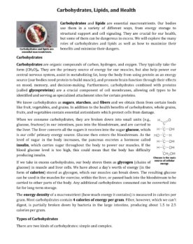 Carbohydrates, Lipids, and Health Reading Comprehension Article - Grade 8 and Up, image 3