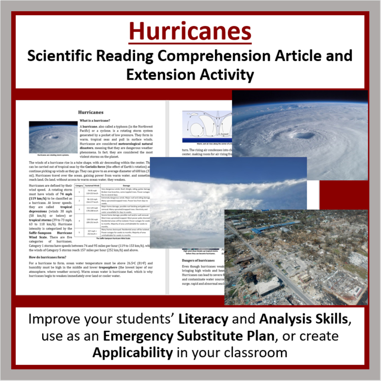 Hurricanes Reading Comprehension Passage and Questions - Grade 8 and Up