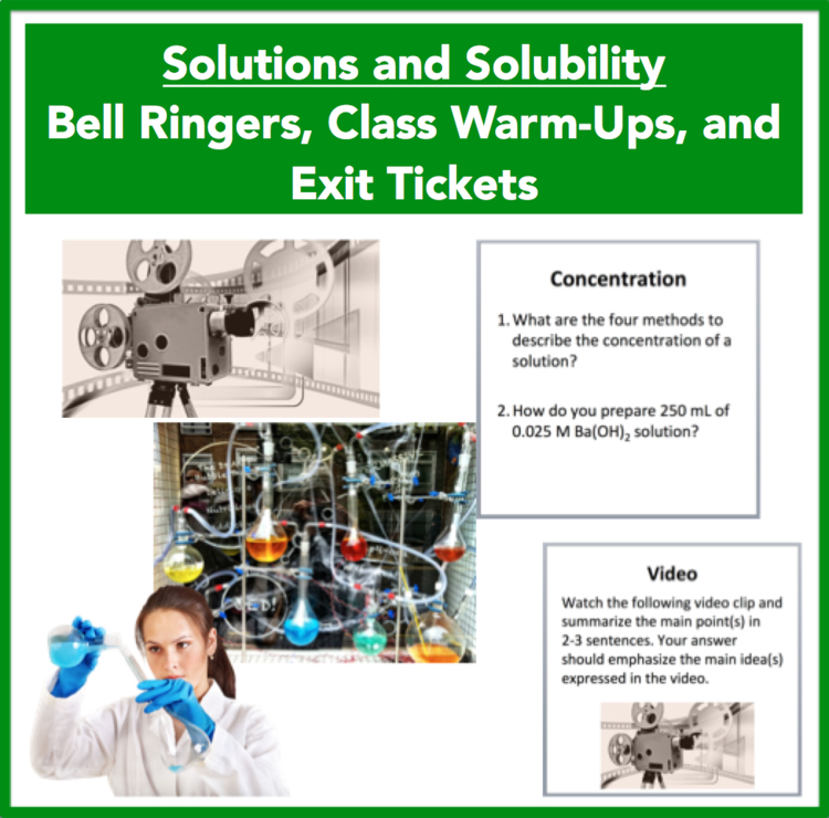Solutions and Solubility - Bell Ringers, Class Warm-Ups, and Exit Tickets