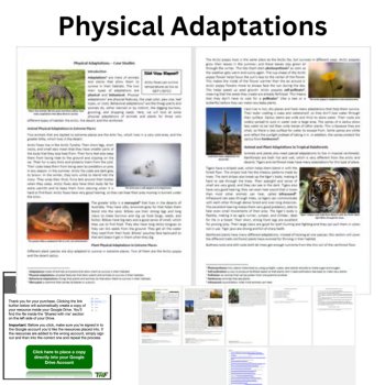 Physical Adaptations Reading Comprehension Passage & Questions | 6th, 7th, 8th, image 2