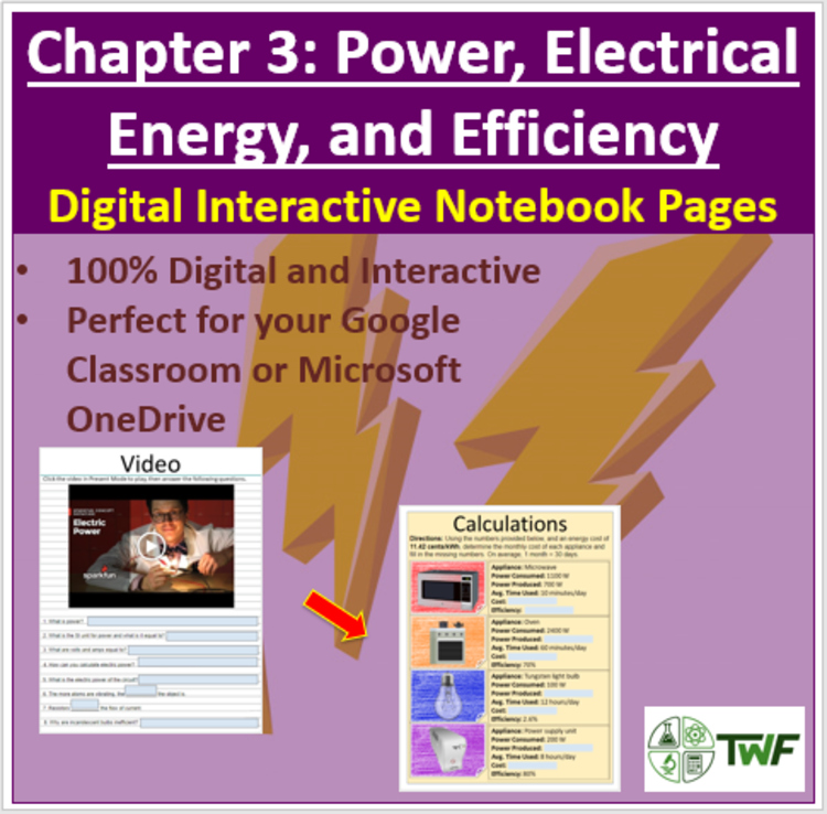 Power, Electrical Energy, and Efficiency - Digital Interactive Notebook Pages
