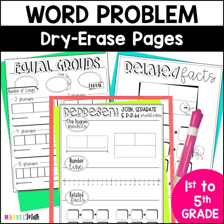 Dry-Erase Pages: Problem Solving w/ Strip Diagrams, Number Lines & Related Facts