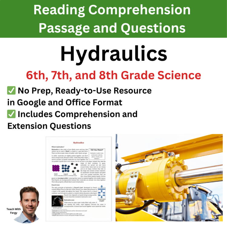 Hydraulics Reading Comprehension Passage & Questions | 6th, 7th, 8th Grade