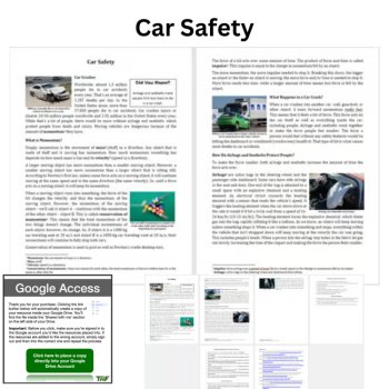 Car Safety Reading Comprehension Passage & Questions | 6th, 7th, 8th Grade, image 2